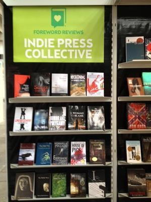 ALA Midwinter 2015 — Foreword Reviews Indie Press Collective bookshelf display with genre-organized titles